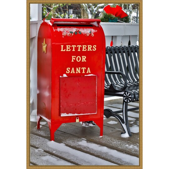 Letters for Santa Red Mailbox with Snow by Darrell Gulin Danita Delimont 16-in. W x 23-in. H. Canvas Wall Art Print Framed in Gold